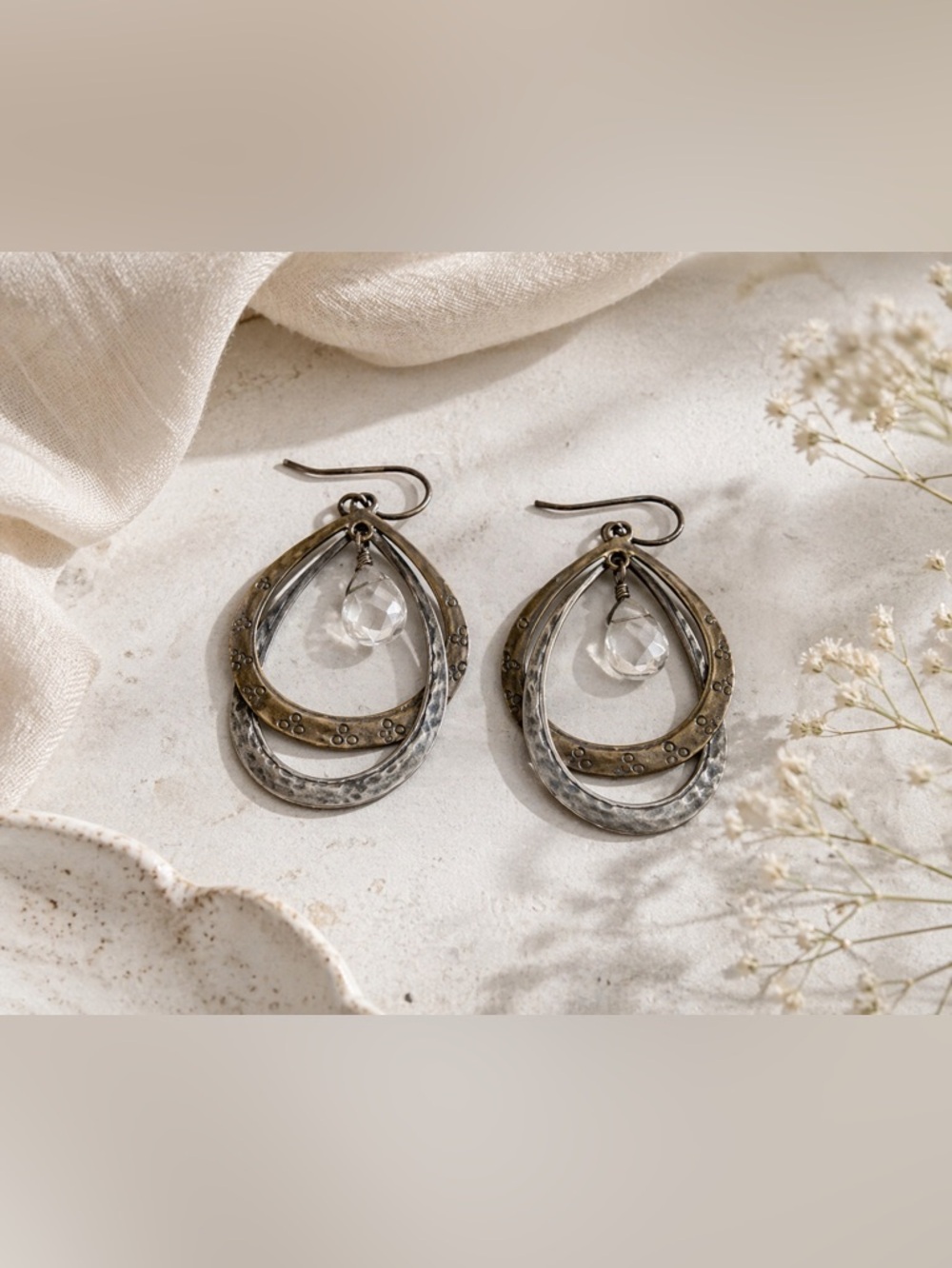 Silpada W1681 Retired Sterling Silver Crystal Teardrop Earrings